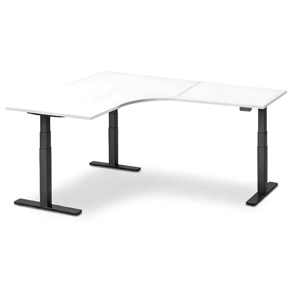 NYTT | ELEKTRISK HEV/SENK HJØRNE-SKRIVEBORD MED SIDEPLATE HVIT
