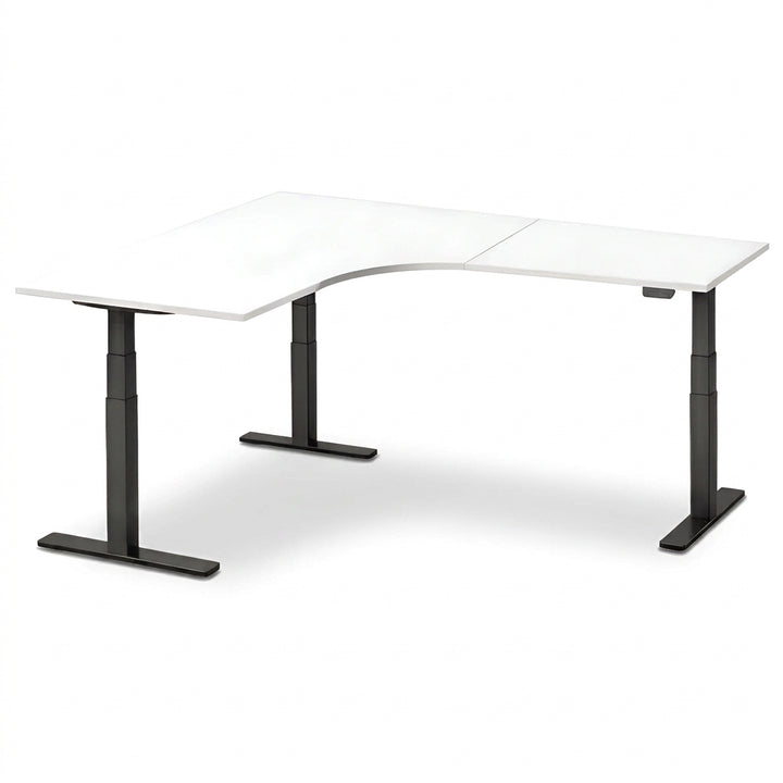 NYTT | ELEKTRISK HEV/SENK HJØRNE-SKRIVEBORD MED SIDEPLATE HVIT