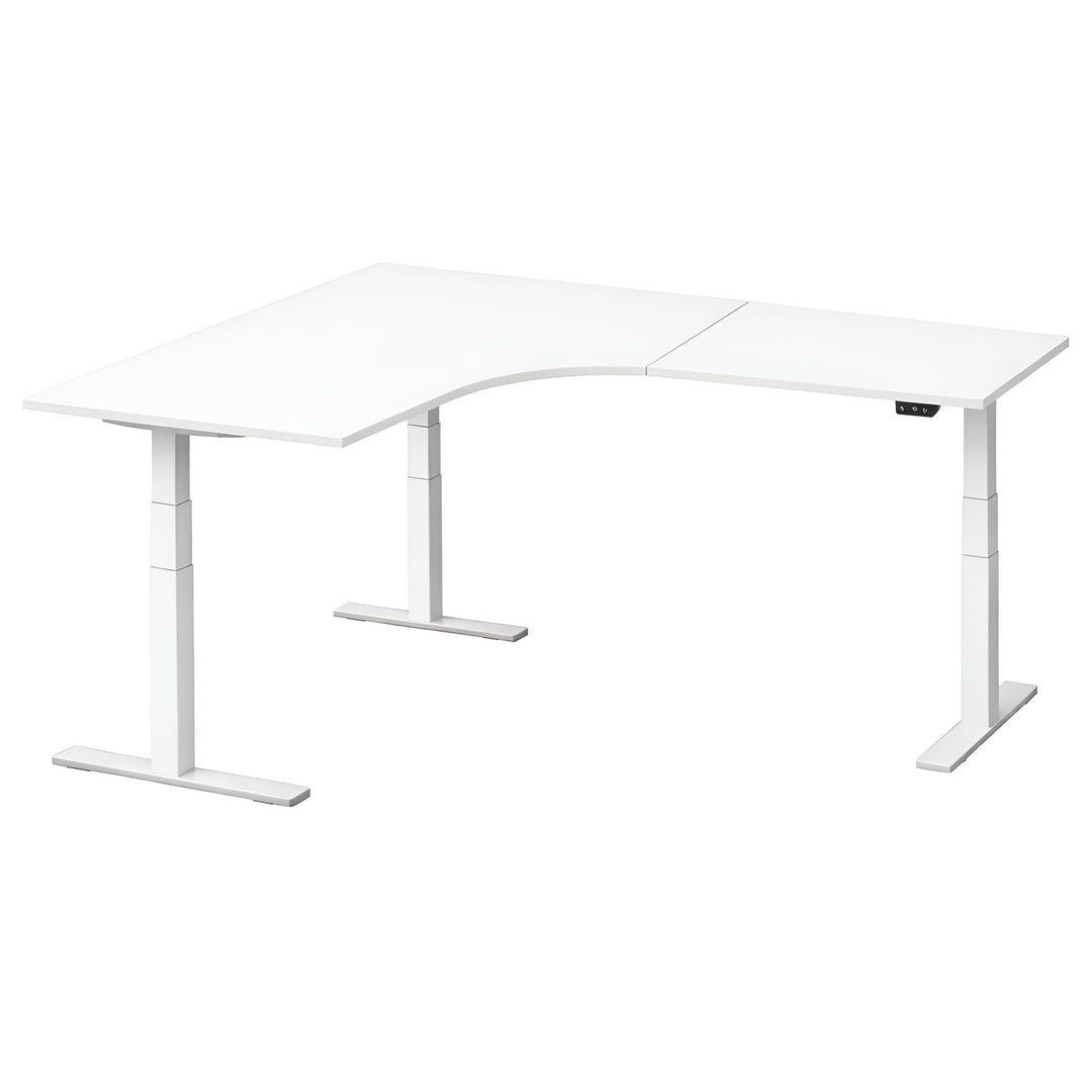 NYTT | ELEKTRISK HEV/SENK HJØRNE-SKRIVEBORD MED SIDEPLATE HVIT