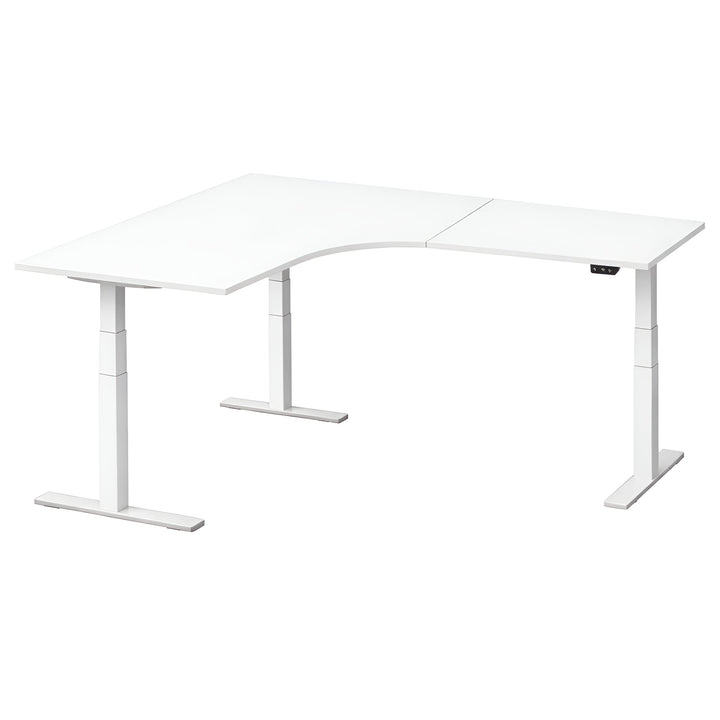 NYTT | ELEKTRISK HEV/SENK HJØRNE-SKRIVEBORD MED SIDEPLATE HVIT