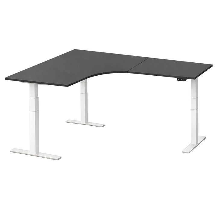 NYTT | ELEKTRISK HEV/SENK HJØRNE-SKRIVEBORD MED SIDEPLATE MØRKEGRÅ