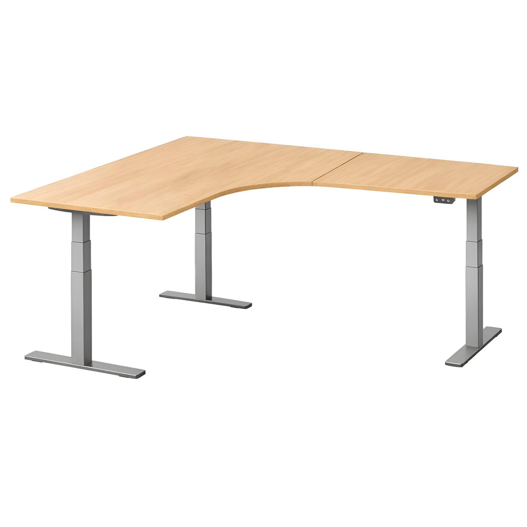 NYTT | ELEKTRISK HEV/SENK HJØRNE-SKRIVEBORD MED SIDEPLATE LYS EIK