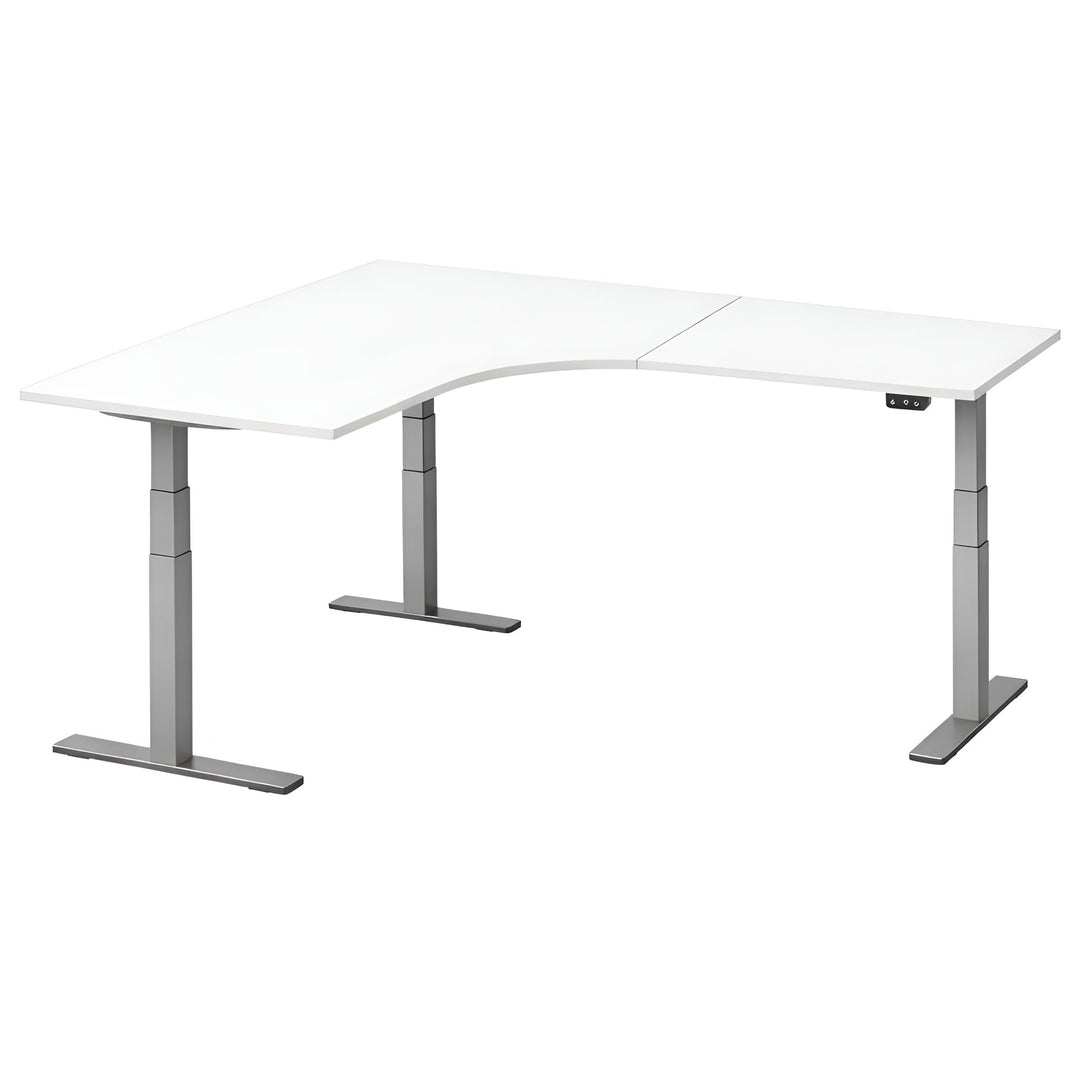 NYTT | ELEKTRISK HEV/SENK HJØRNE-SKRIVEBORD MED SIDEPLATE HVIT