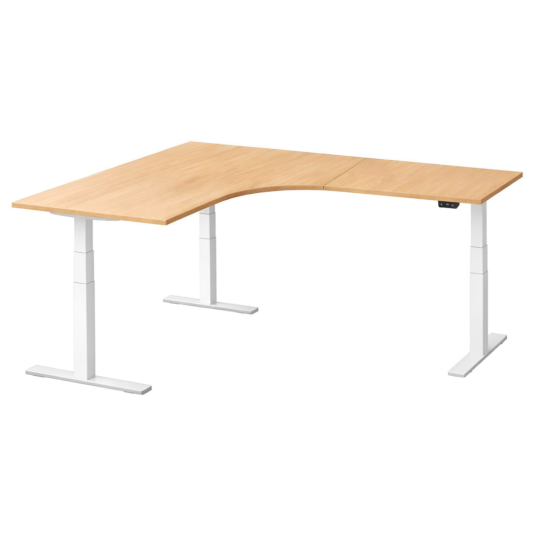 NYTT | ELEKTRISK HEV/SENK HJØRNE-SKRIVEBORD MED SIDEPLATE LYS EIK