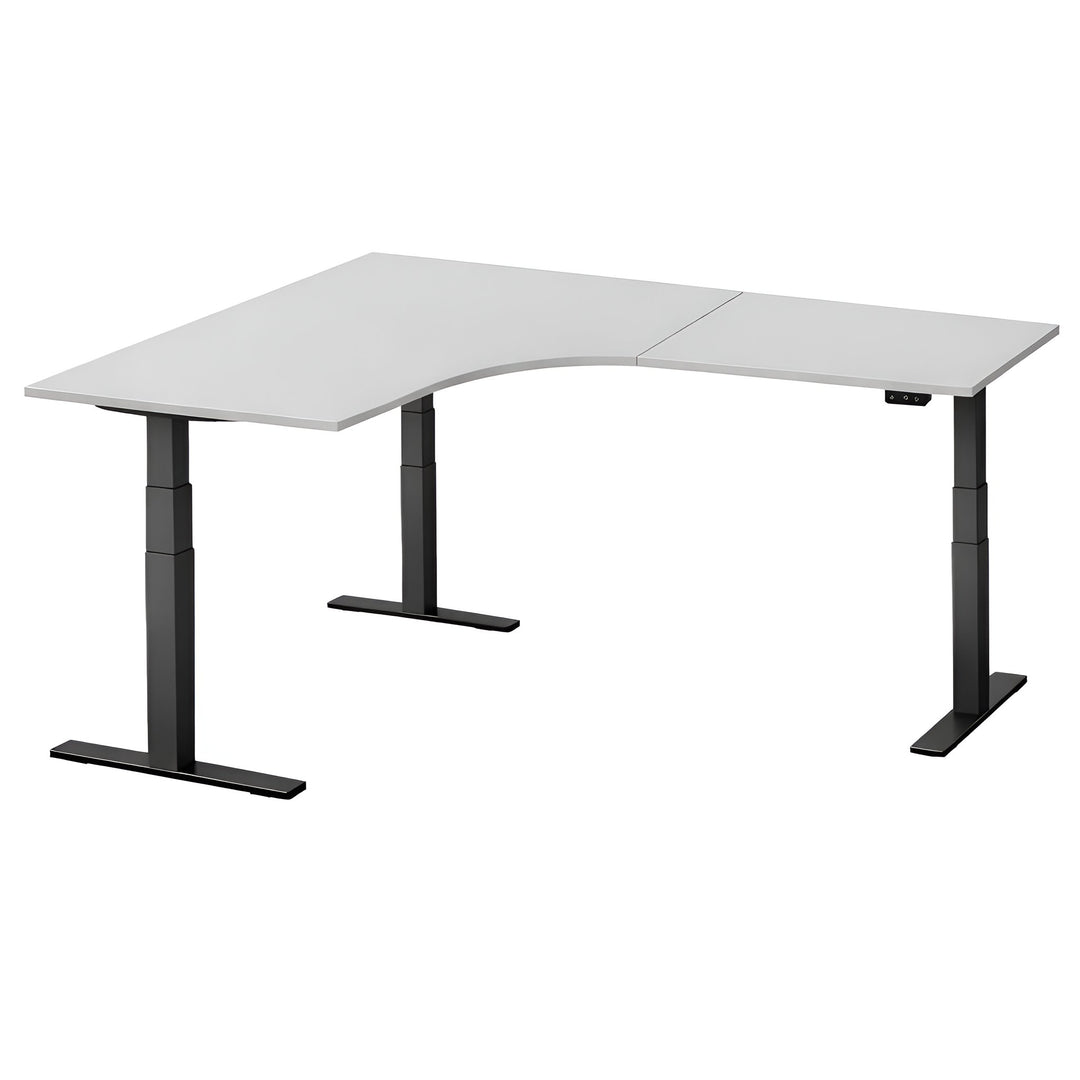NYTT | ELEKTRISK HEV/SENK HJØRNE-SKRIVEBORD MED SIDEPLATE LYSGRÅ