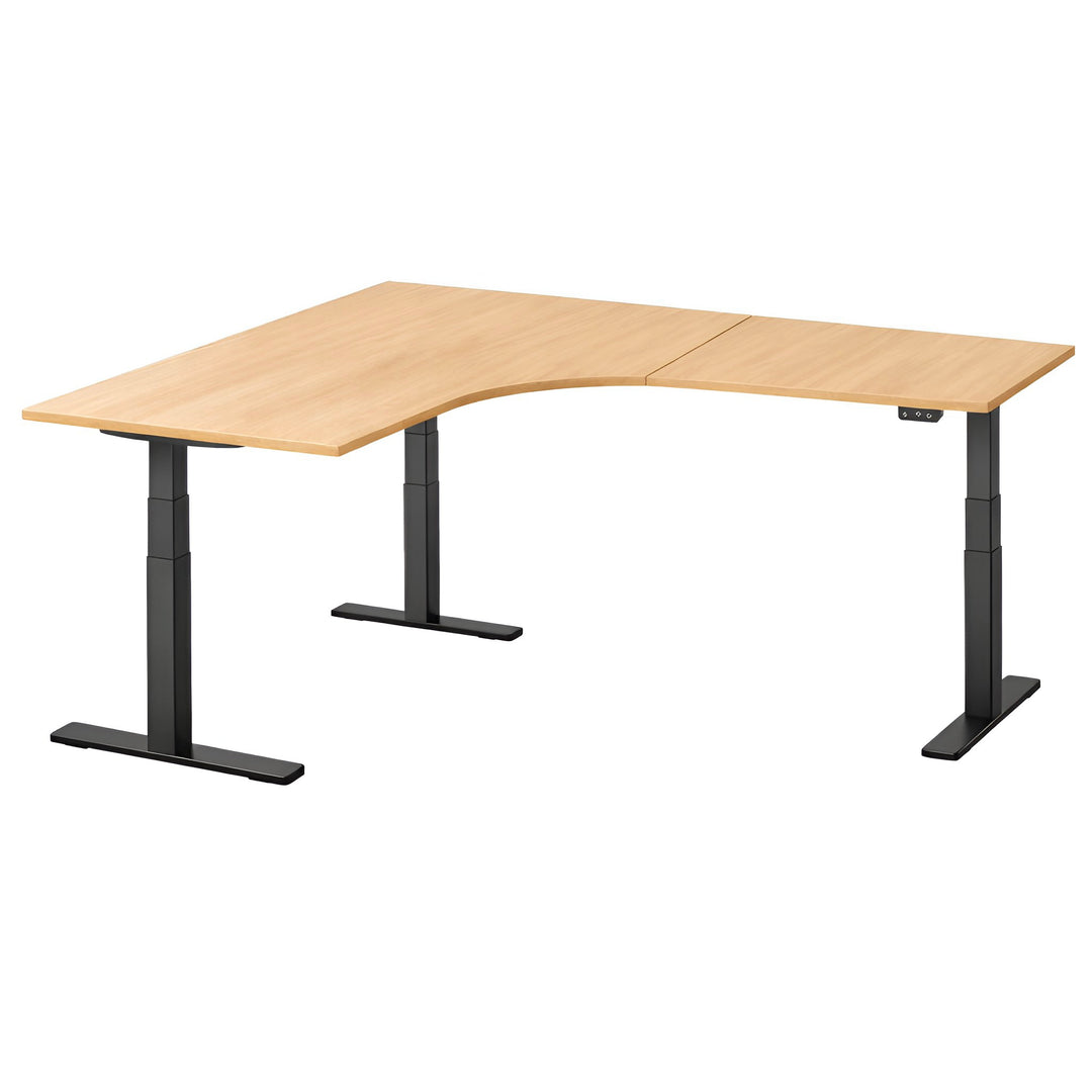 NYTT | ELEKTRISK HEV/SENK HJØRNE-SKRIVEBORD MED SIDEPLATE LYS EIK