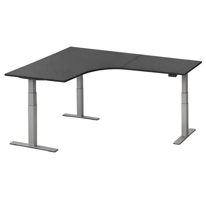 NYTT | ELEKTRISK HEV/SENK HJØRNE-SKRIVEBORD MED SIDEPLATE MØRKEGRÅ