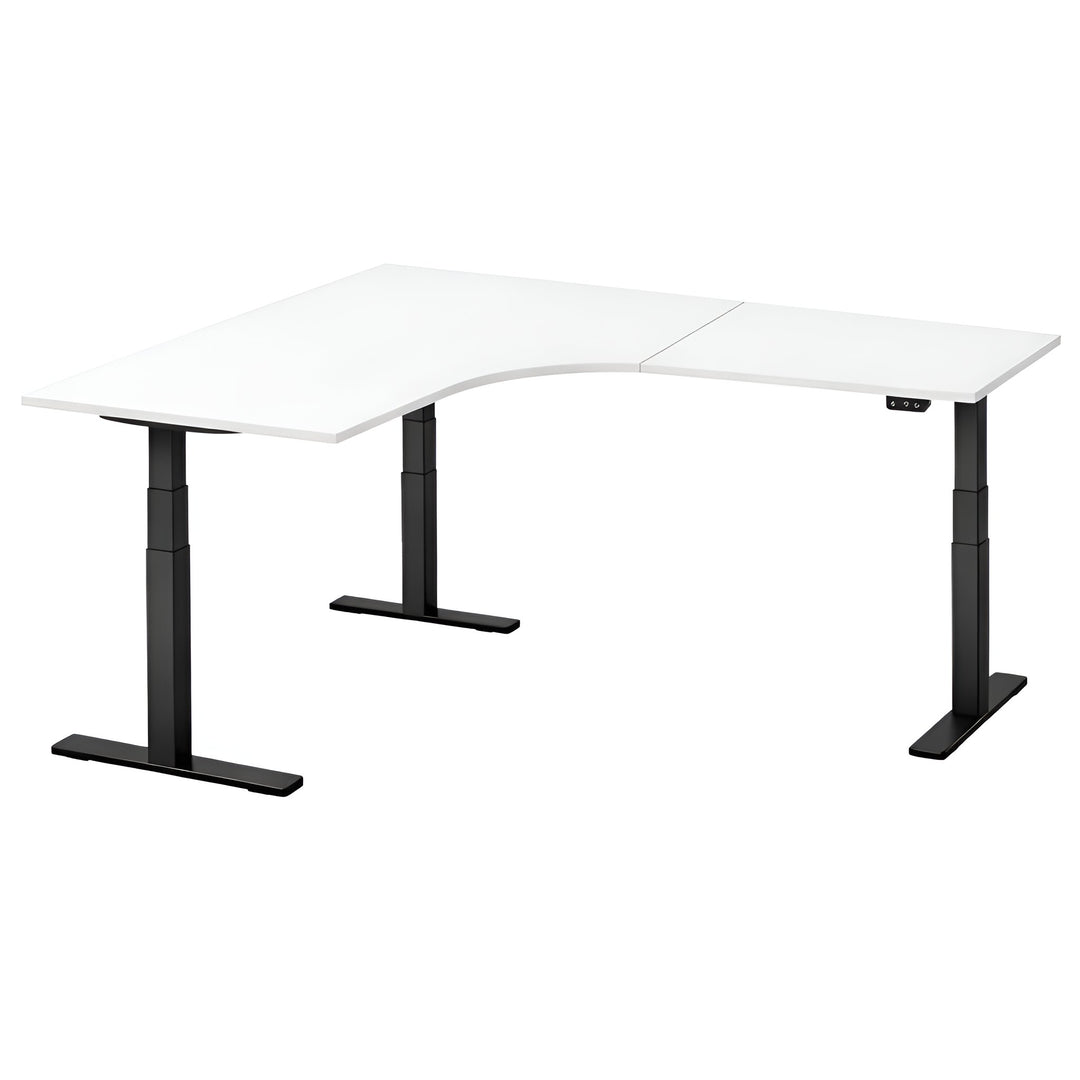 NYTT | ELEKTRISK HEV/SENK HJØRNE-SKRIVEBORD MED SIDEPLATE HVIT