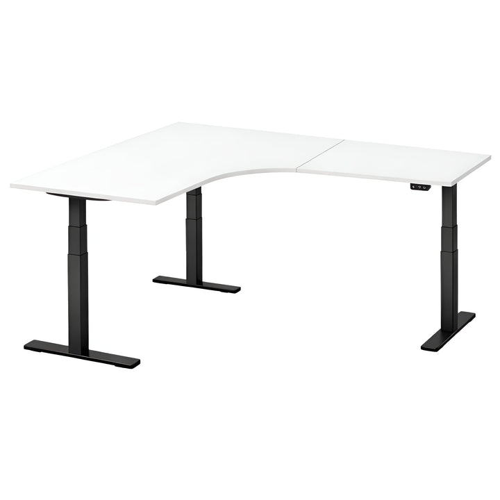 NYTT | ELEKTRISK HEV/SENK HJØRNE-SKRIVEBORD MED SIDEPLATE HVIT