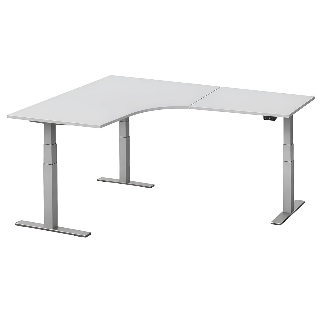NYTT | ELEKTRISK HEV/SENK HJØRNE-SKRIVEBORD MED SIDEPLATE LYSGRÅ