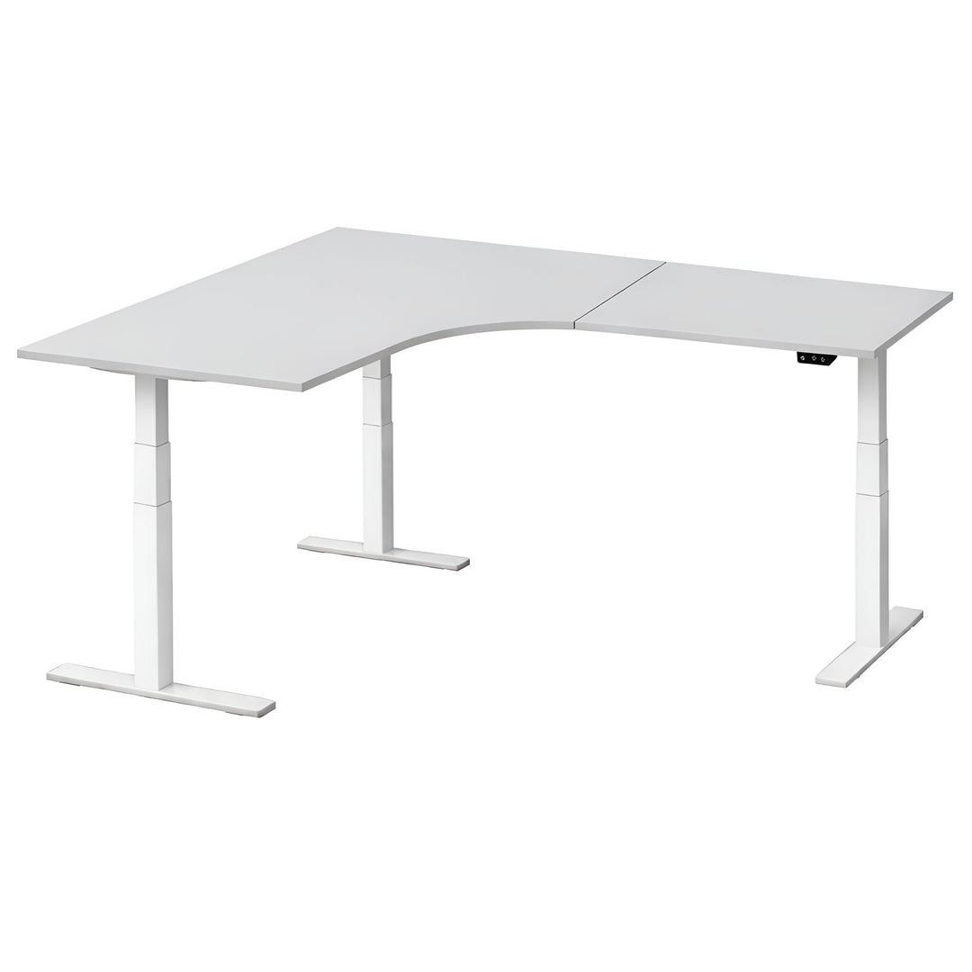 NYTT | ELEKTRISK HEV/SENK HJØRNE-SKRIVEBORD MED SIDEPLATE LYSGRÅ