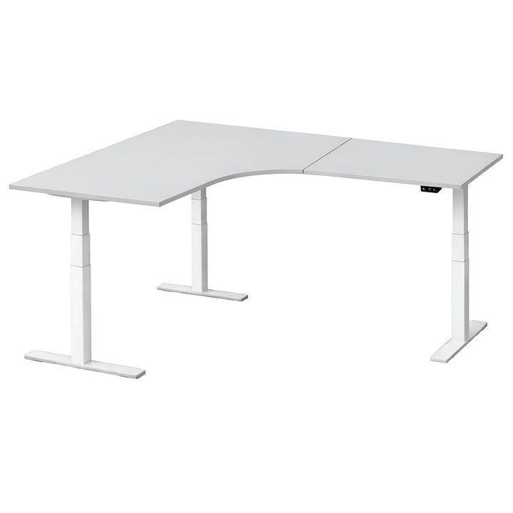 NYTT | ELEKTRISK HEV/SENK HJØRNE-SKRIVEBORD MED SIDEPLATE LYSGRÅ