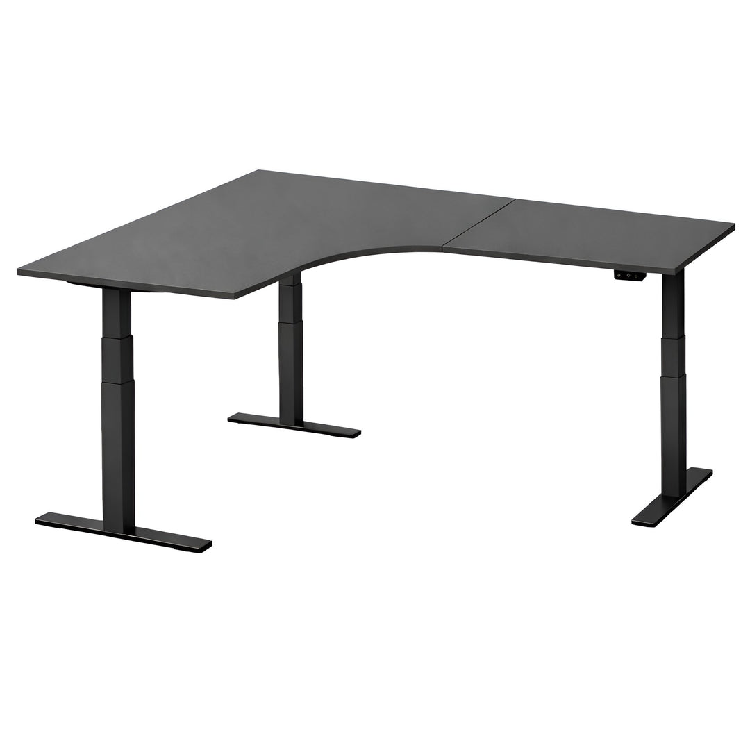 NYTT | ELEKTRISK HEV/SENK HJØRNE-SKRIVEBORD MED SIDEPLATE MØRKEGRÅ